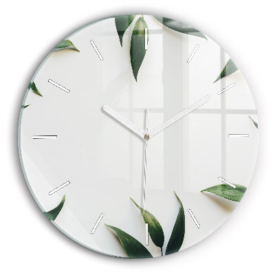 Round glass wall clock Leaf frame