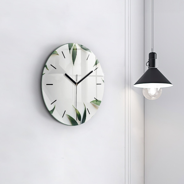 Round glass wall clock Leaf frame