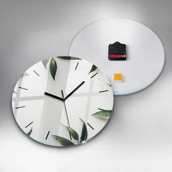 Round glass wall clock Leaf frame