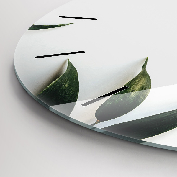 Round glass wall clock Leaf frame