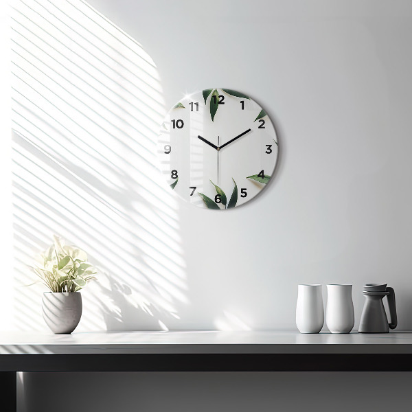Round glass wall clock Leaf frame