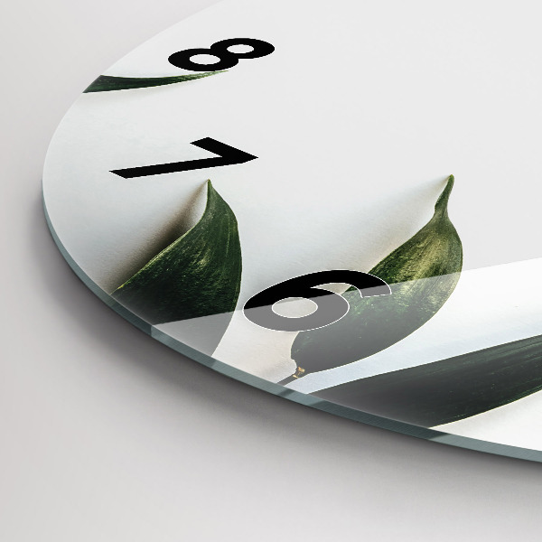 Round glass wall clock Leaf frame