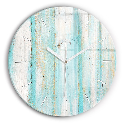 Round glass wall clock Blue boards