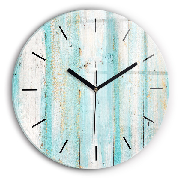 Round glass wall clock Blue boards