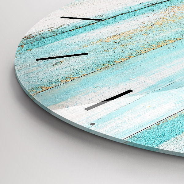 Round glass wall clock Blue boards