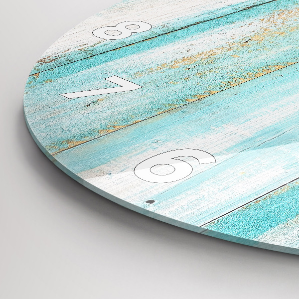 Round glass wall clock Blue boards