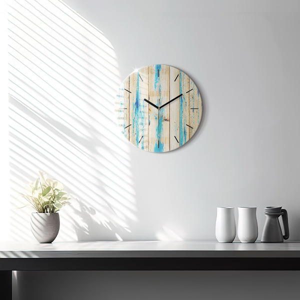 Round glass wall clock Scratched wood