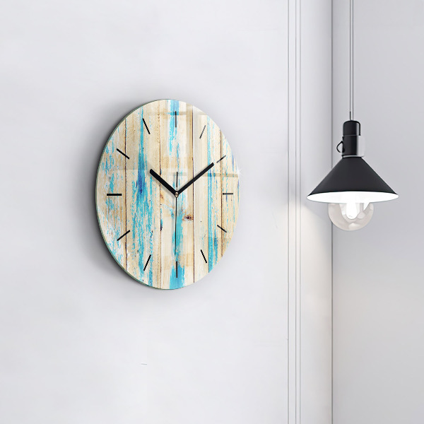 Round glass wall clock Scratched wood