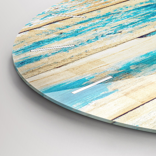 Round glass wall clock Scratched wood