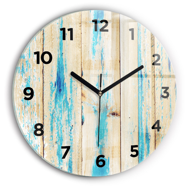 Round glass wall clock Scratched wood