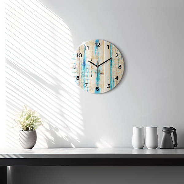 Round glass wall clock Scratched wood