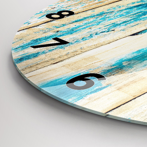 Round glass wall clock Scratched wood