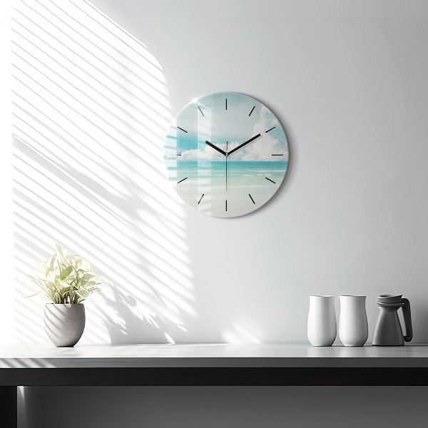 Round glass wall clock Sea landscape