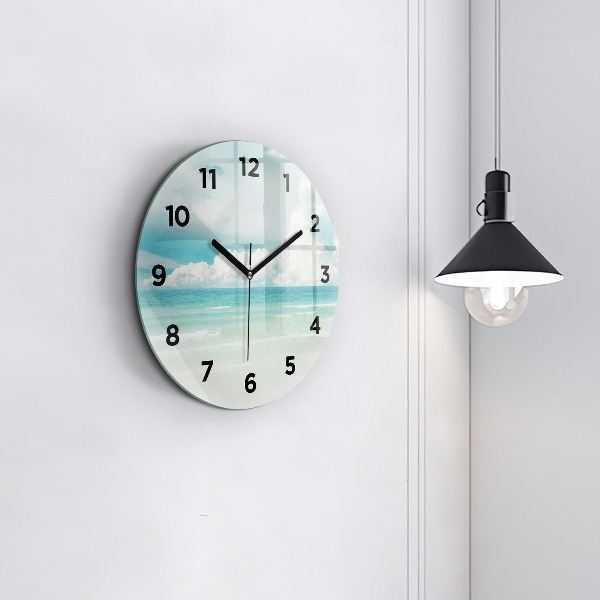 Round glass wall clock Sea landscape