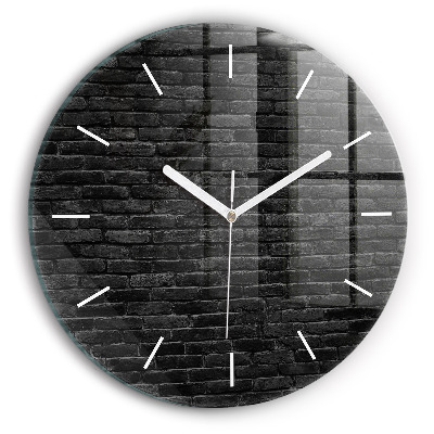 Round glass wall clock Dark brick wall