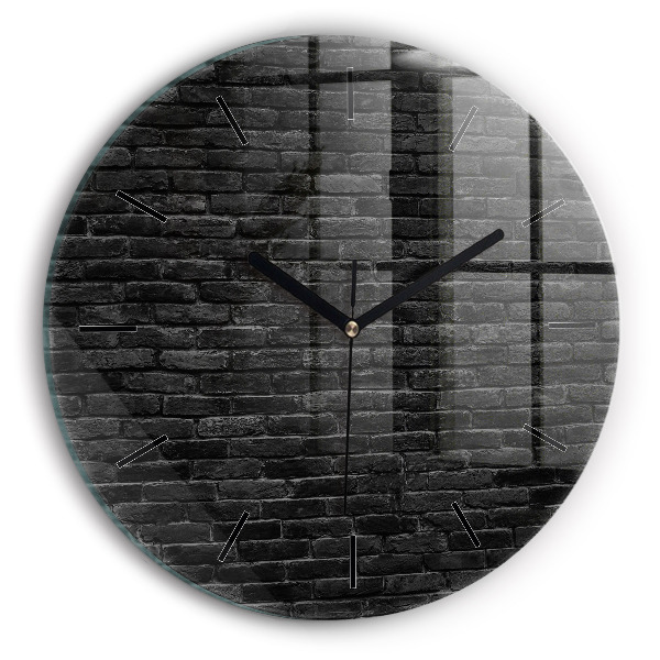 Round glass wall clock Dark brick wall