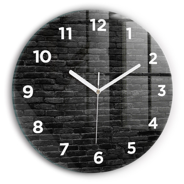 Round glass wall clock Dark brick wall