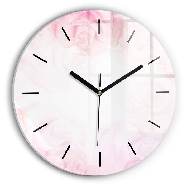 Round glass wall clock Roses abstract