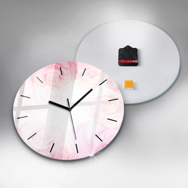 Round glass wall clock Roses abstract