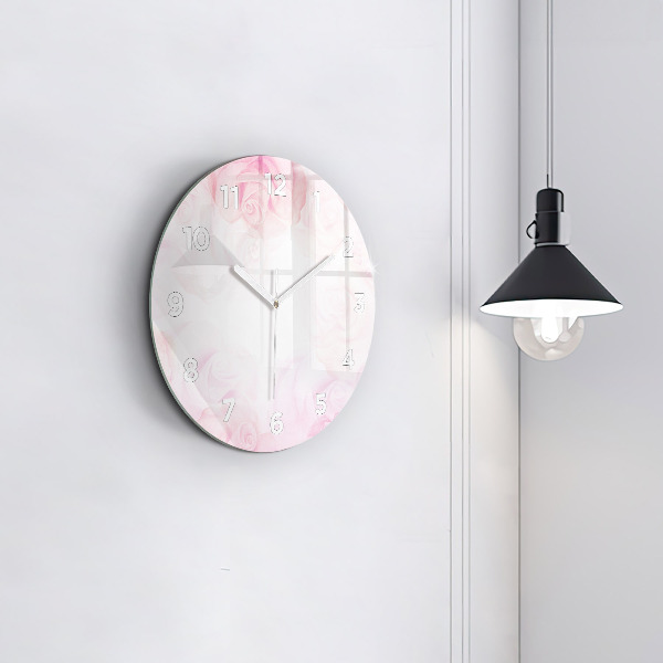 Round glass wall clock Roses abstract