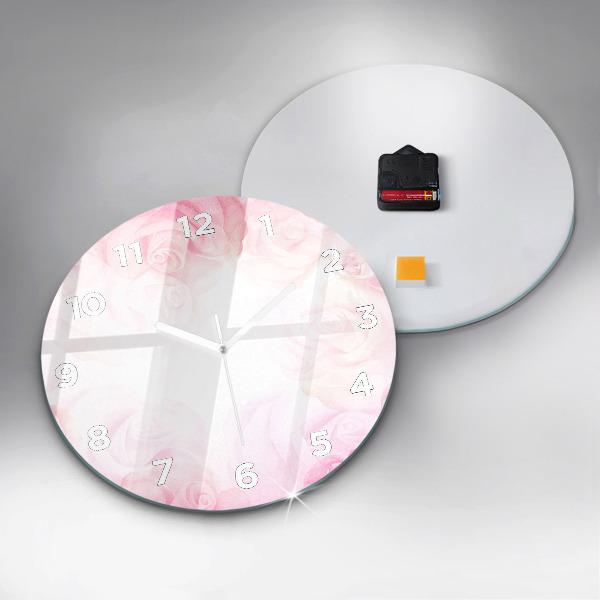 Round glass wall clock Roses abstract