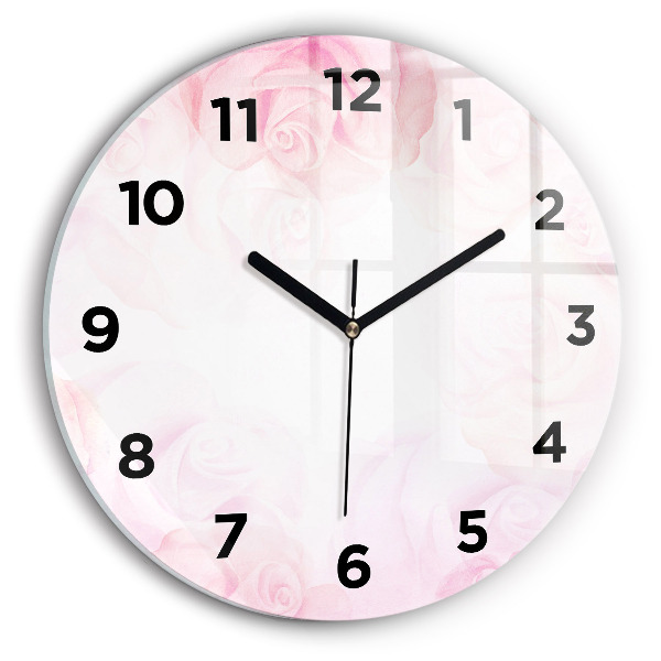 Round glass wall clock Roses abstract
