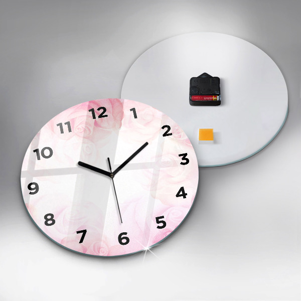 Round glass wall clock Roses abstract