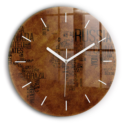 Round glass wall clock Map and country names