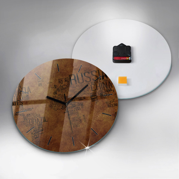 Round glass wall clock Map and country names