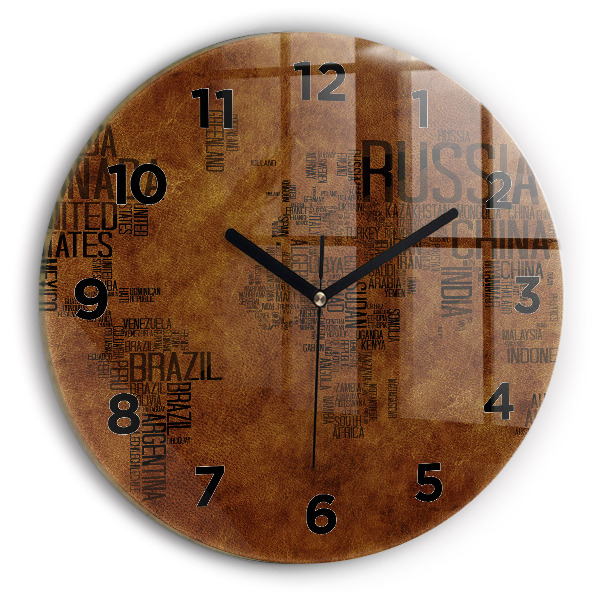 Round glass wall clock Map and country names