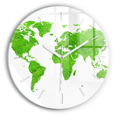 Round glass wall clock Green grass map