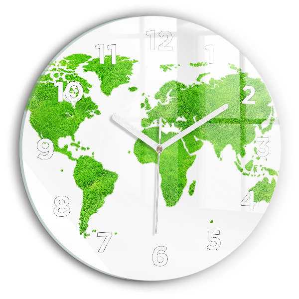 Round glass wall clock Green grass map