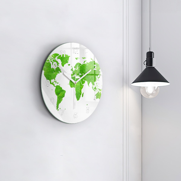 Round glass wall clock Green grass map