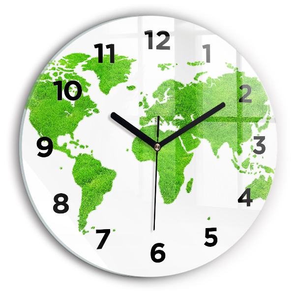 Round glass wall clock Green grass map