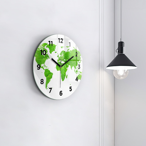 Round glass wall clock Green grass map
