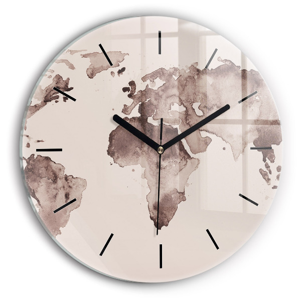 Round glass wall clock Watercolor world map