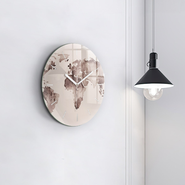 Round glass wall clock Watercolor world map