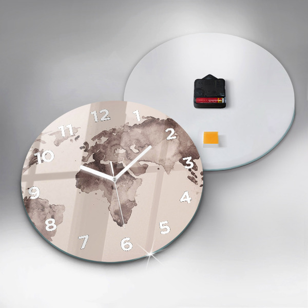Round glass wall clock Watercolor world map
