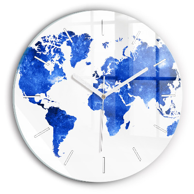 Round glass wall clock Space world map