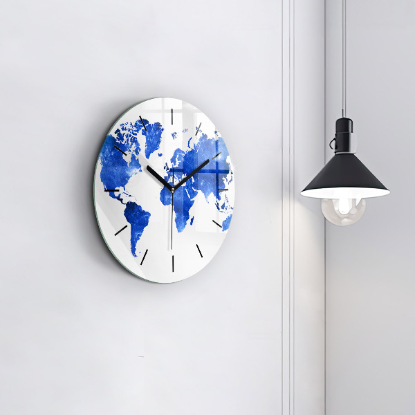 Round glass wall clock Space world map