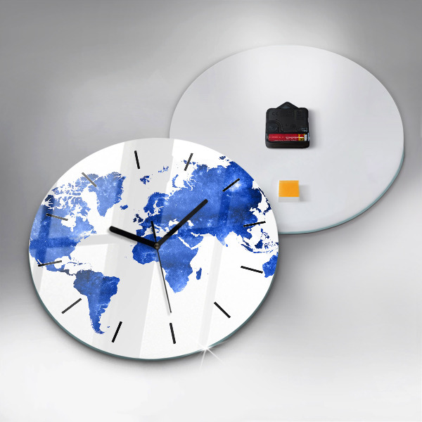 Round glass wall clock Space world map