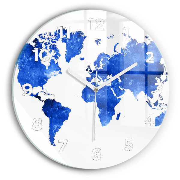 Round glass wall clock Space world map