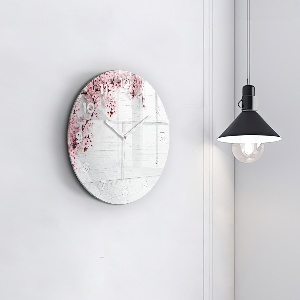 Round glass wall clock Spring flowers