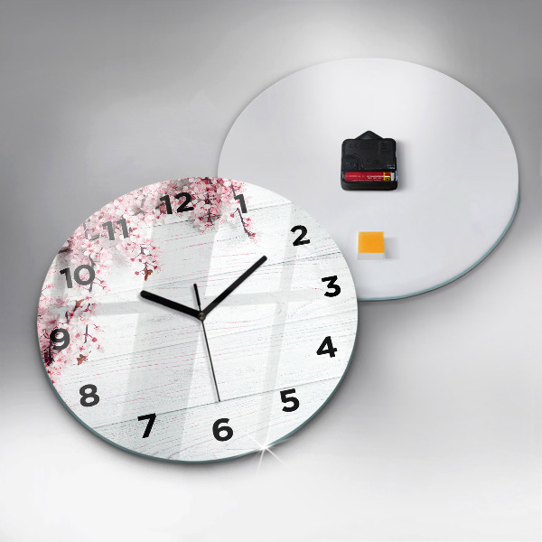 Round glass wall clock Spring flowers
