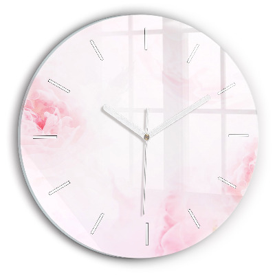 Round glass wall clock Blooming flowers