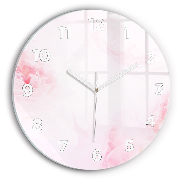 Round glass wall clock Blooming flowers