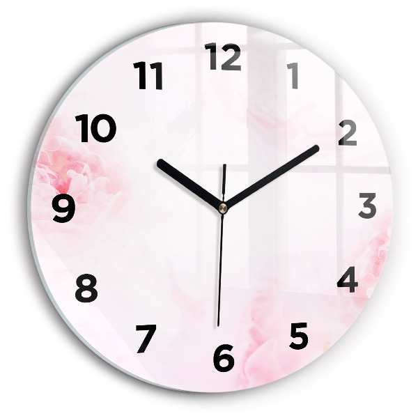 Round glass wall clock Blooming flowers