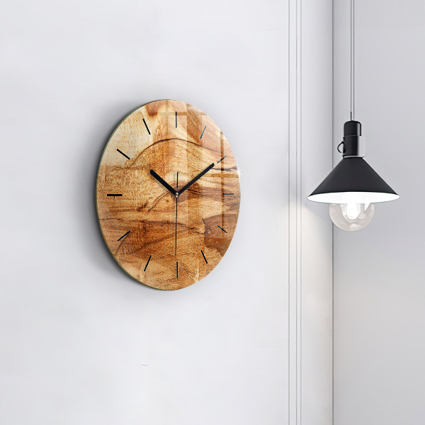 Round glass wall clock Wood texture