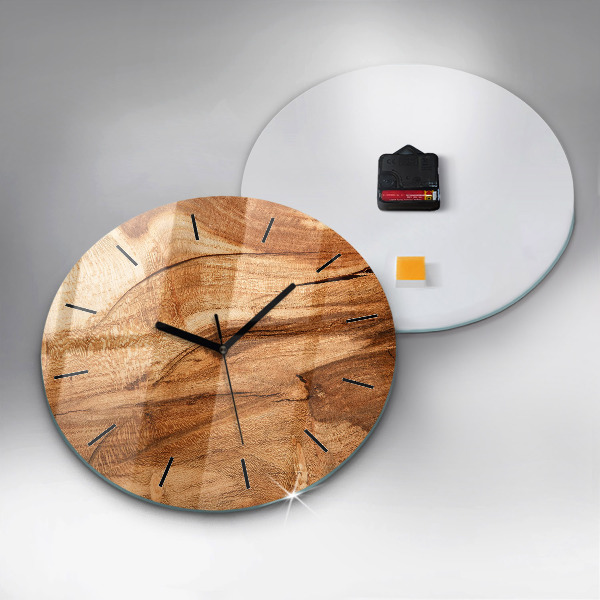 Round glass wall clock Wood texture