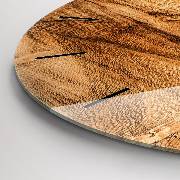 Round glass wall clock Wood texture